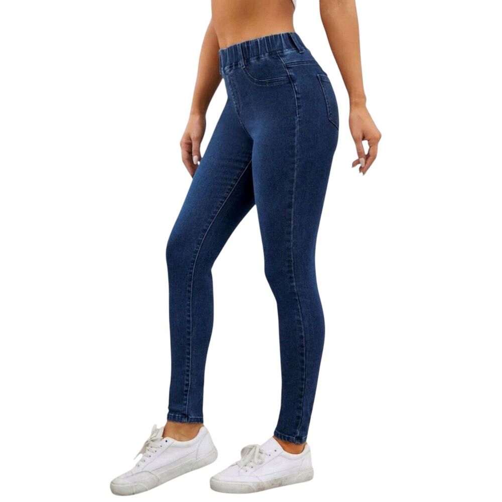 Shein Essnce Womens Pull On Jegging Skinny Jeans Size M 6 Dark High Rise Stretch